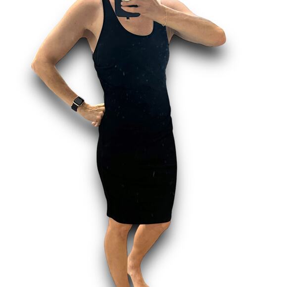 Witchery Black Bodycon Sleeveless Tank Dress Ruched Scoop Neck Racerback Medium - Picture 6 of 8